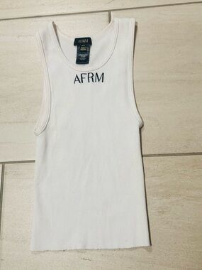 AFRM White Ribbed Tank Top with Chest Logo O/S